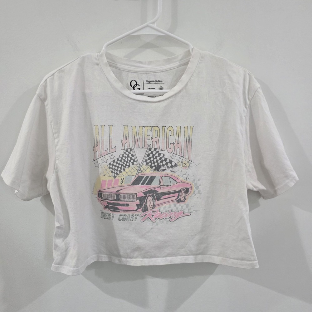Organic Generation Womens Crop Top Size Large Organic‎ Cotton Graphic Tee Racing